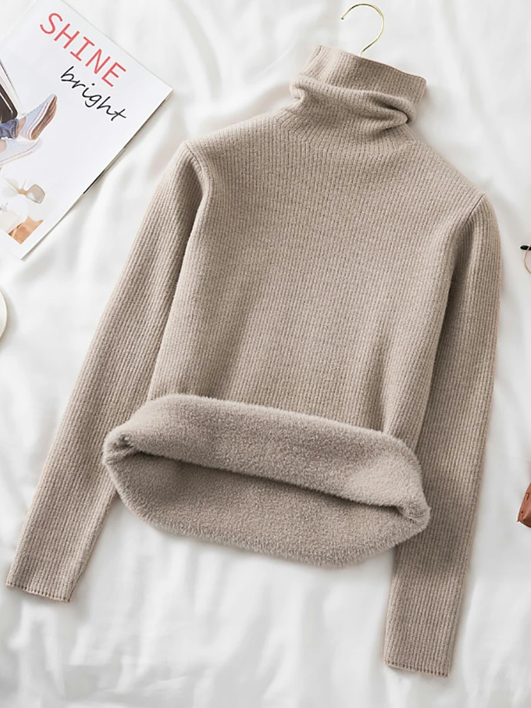 2025 col roulé hiver pull femmes élégant épais chaud femme tricoté pull ample basique tricots pull