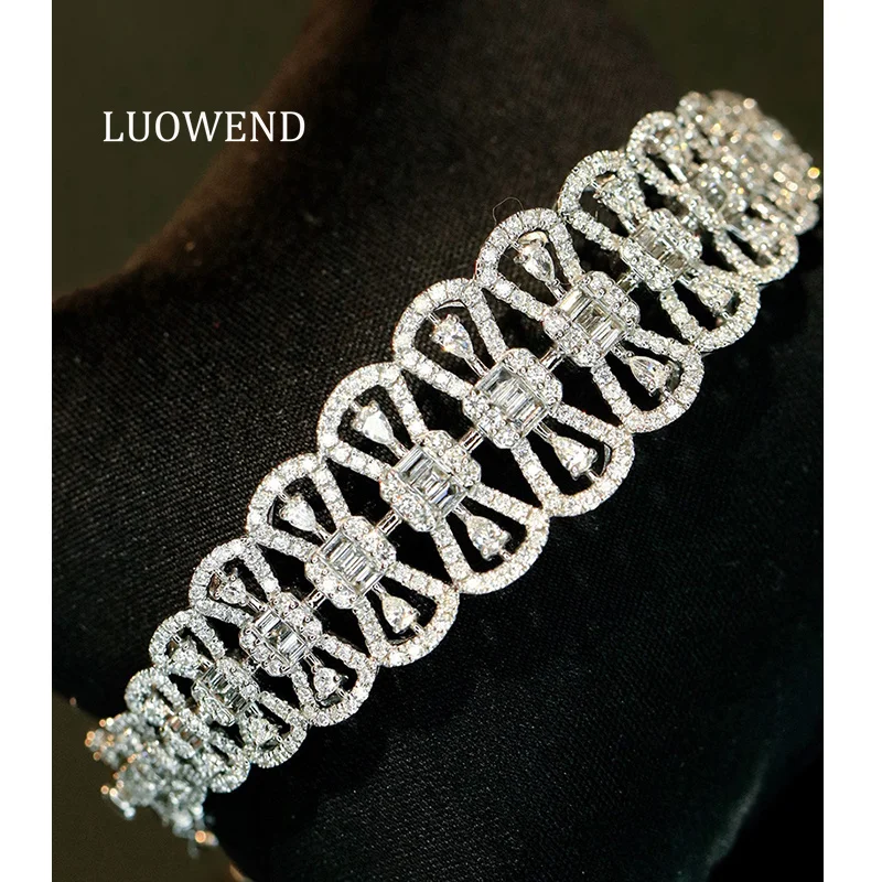 LUOWEND 100% 18K White Gold Bangle Luxury Elegant Style 4.80carat Real Natural Diamond Bangle for Women High Party Jewelry