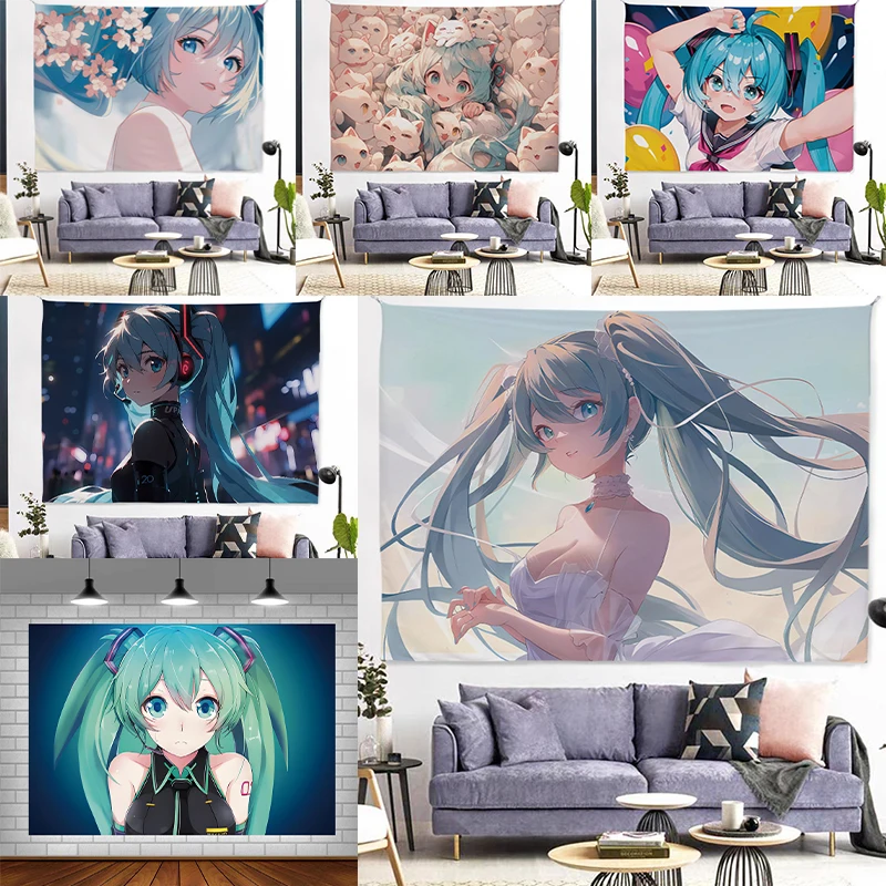 

Hatsune Miku themed children's birthday party background poster, Hatsune Miku girl birthday decoration table accessories gift,