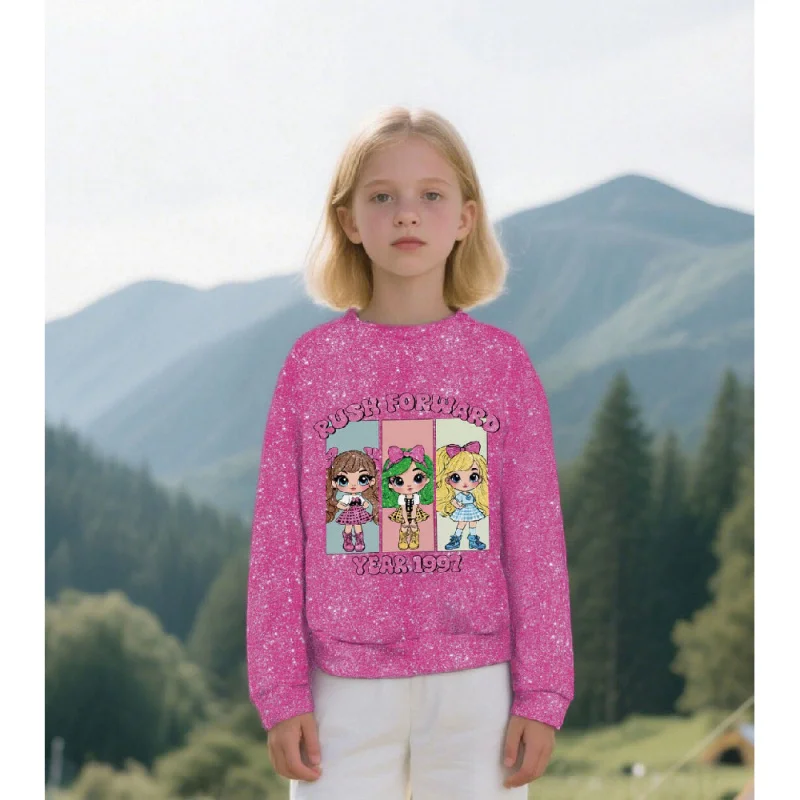 

2025 Girls sequin pink cartoon doll print sweatshirt