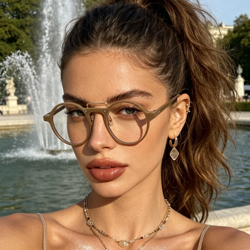 1pc retro double beam round frame glasses daily simple commuter fashion glasses men and women the same style