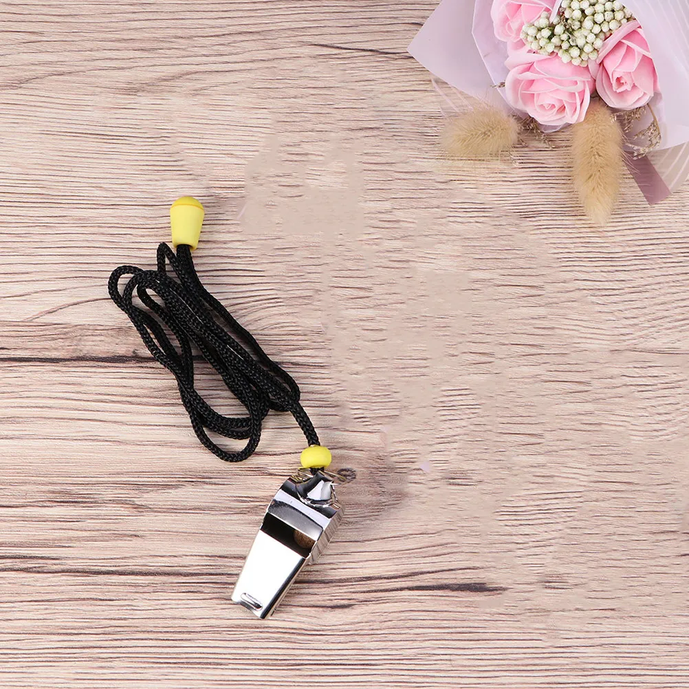 6Pcs Stainless Steel Whistles Black Lanyard Durable Metal Referee Emergency Survival Sports Safety Whistle