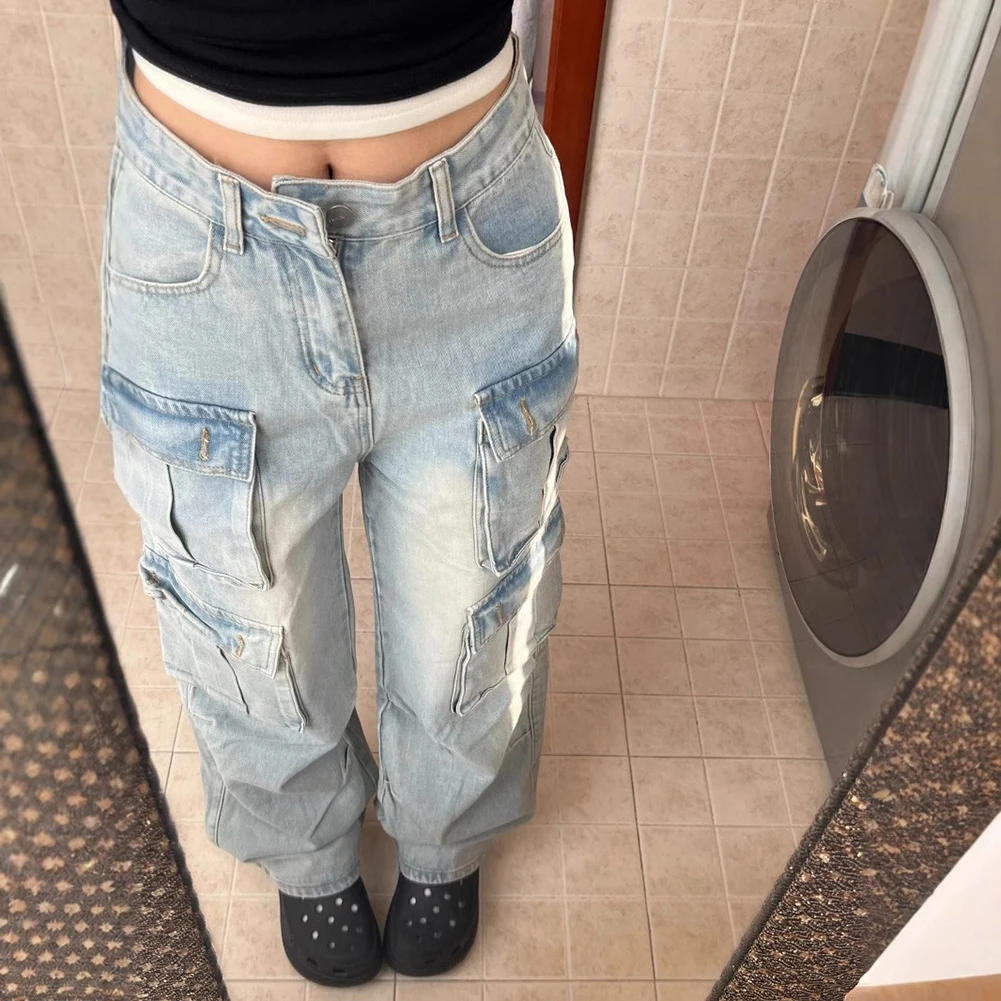 Retro Distressed Wide Leg Jeans Distressed Pants Wide Leg Fashion Classic Solid Color Comfortable Daily Wear Cotton Fabric Pants
