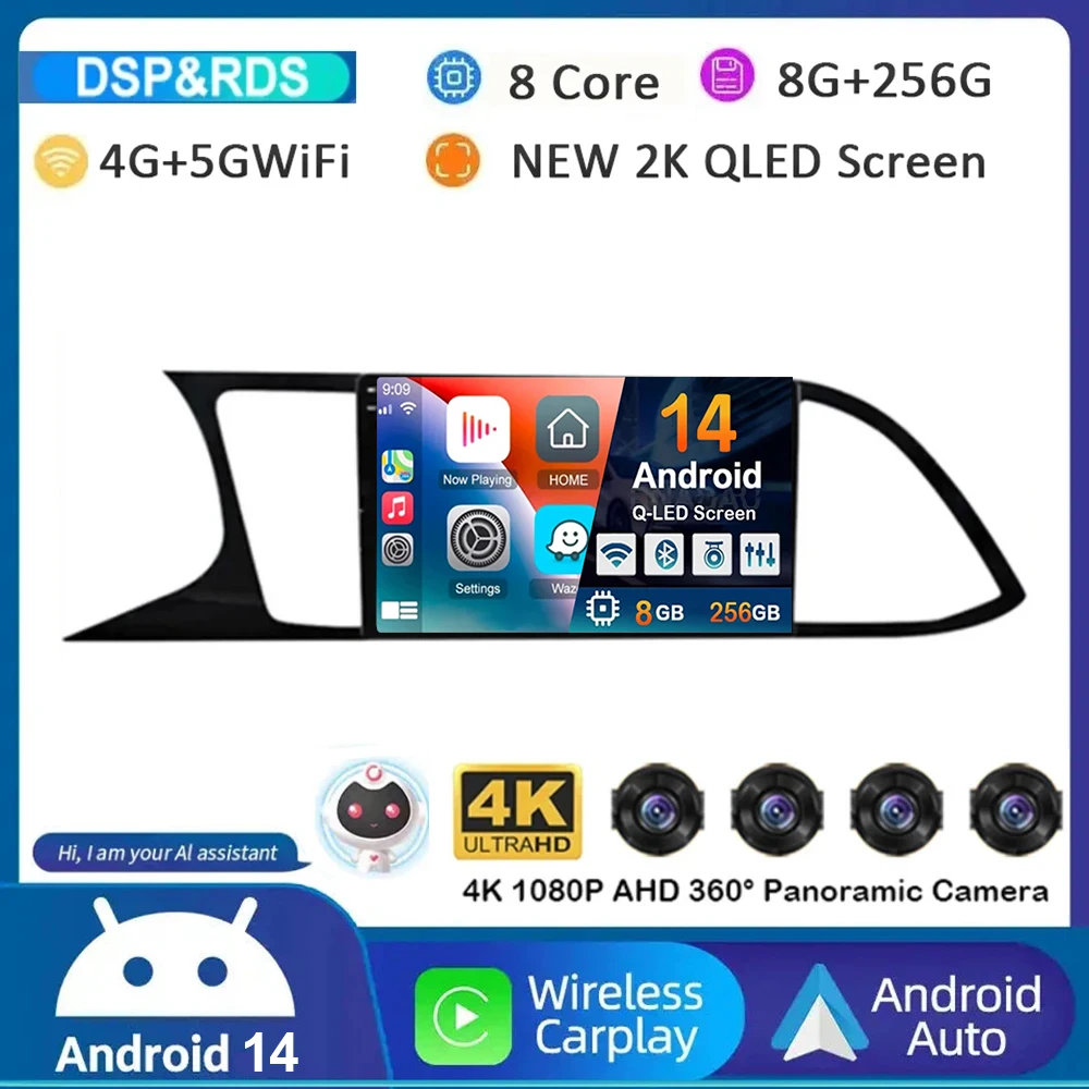 Android 14 WIFI+4G Carplay Auto For Seat Leon 3 MK3 2012-2020 Car Radio GPS Multimedia Video Player Stereo 360 Camera DSP Audio