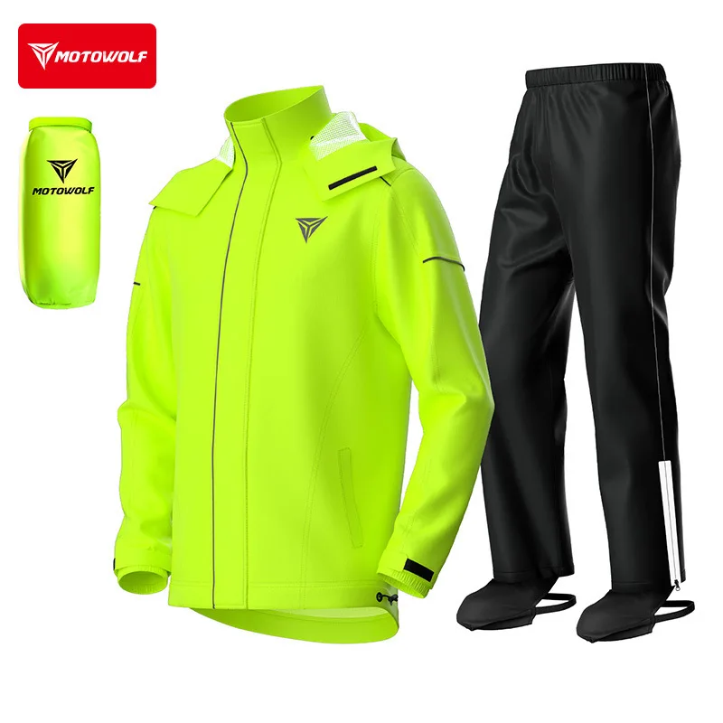 Motowolf Split‑Style Motorcycle Raincoat Waterproof Windproof Reflective Portable for Outdoor Riding