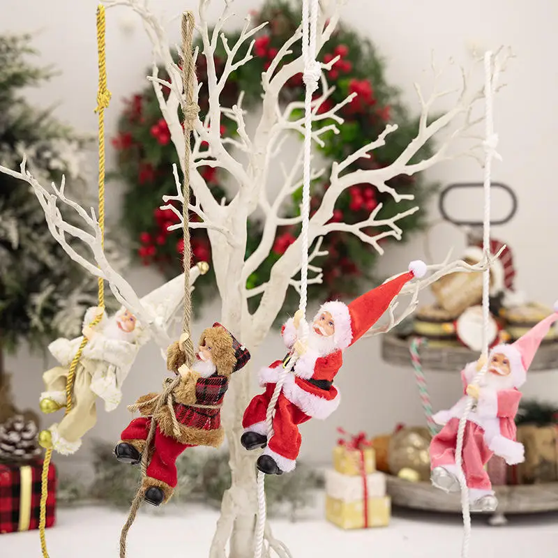 1pc decoração de natal papai noel corda de escalada pingente resina idosos boneca pingente corda de escalada pingente de idosos