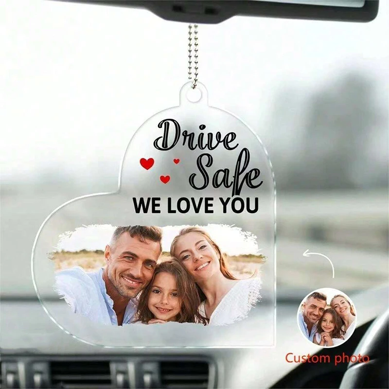 Custom Photo Car Charm Ornament Personalized Rearview Mirror Decor Hanging Accessory Acrylic Picture Pendant Gifts for Couple