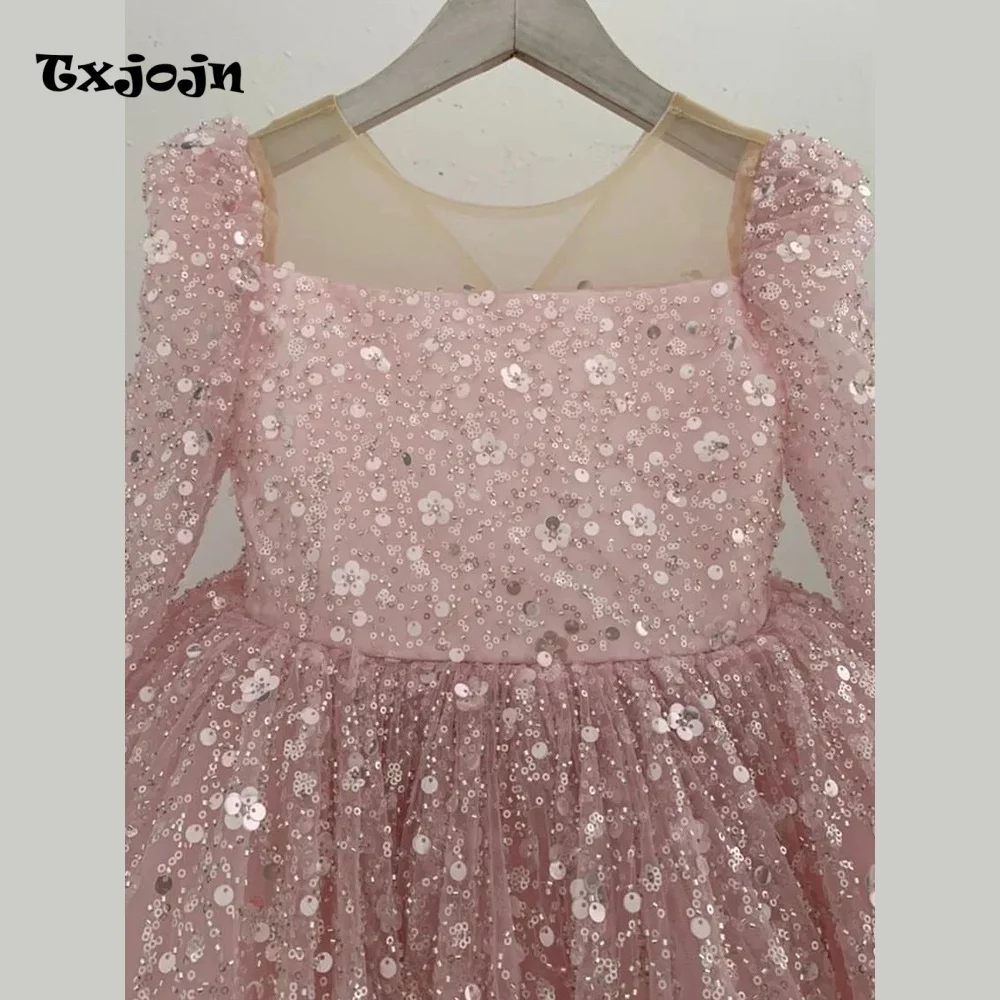 Girl's Dress 1-14 Years Old Girl's Princess Dress Sequined Long Sleeve Mesh Dress Wedding Dress Flower Girl Birthday Dress
