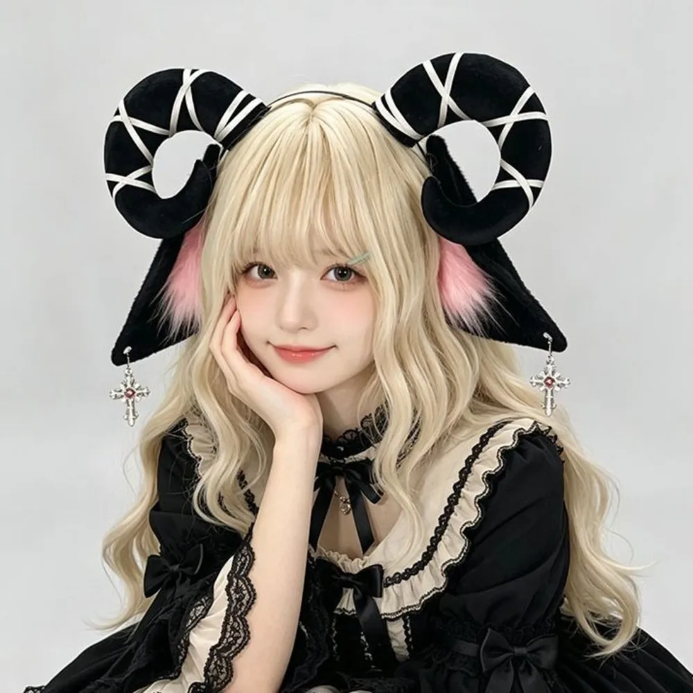 Furry Cute Devil Goat Horn Headband Soft Creative Sheep Ears Hair Band Plush Black Cosplay Headwear Photo Props