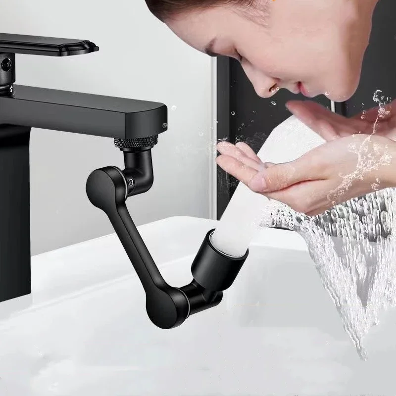 Universal Faucet Rotation Extender Black Faucet Aerator Splash Filter Kitchen Tap Washbasin Faucets Bubbler Nozzle Robotic Arm