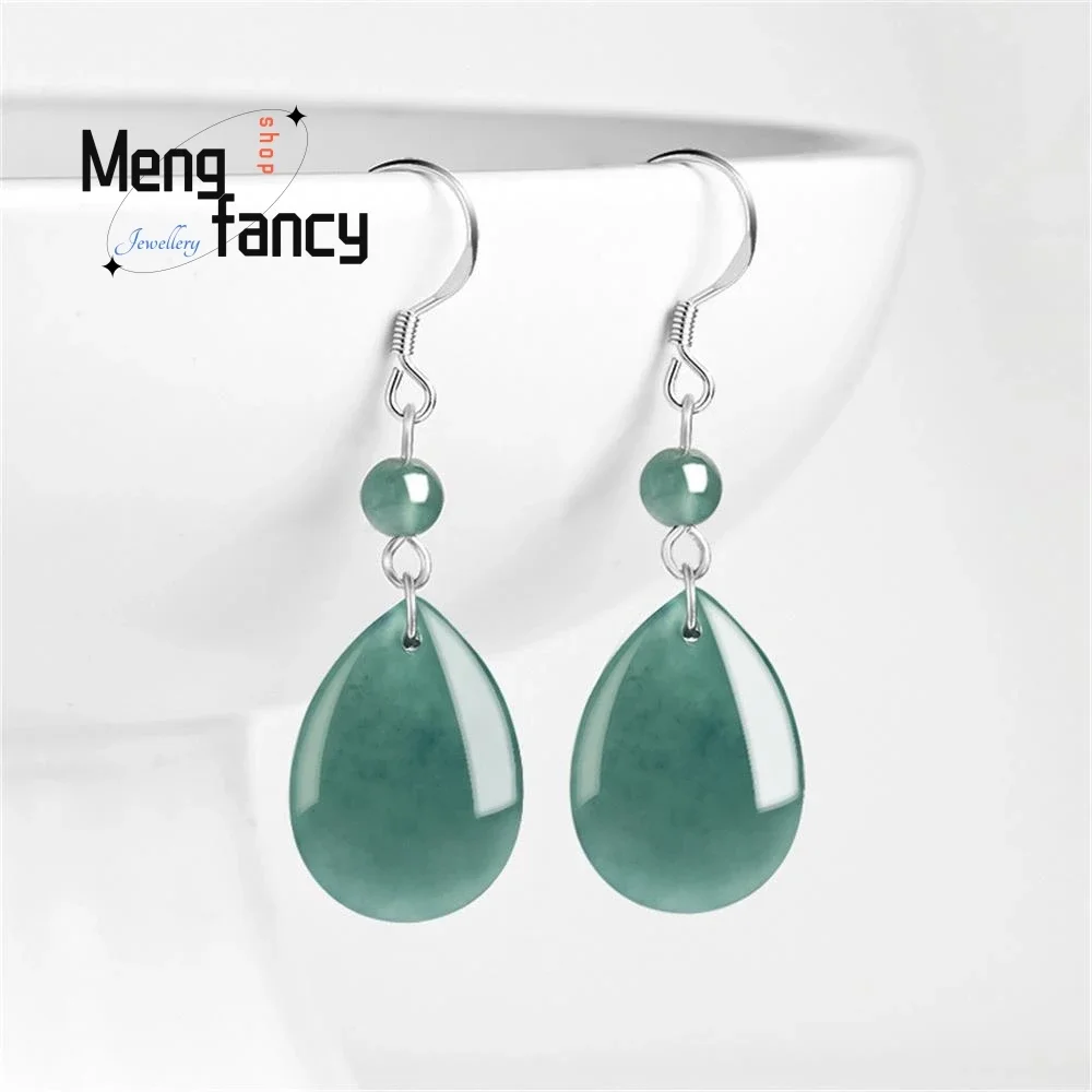 

Natural A-goods Jadeite Blue Water Drop Earrings S925 Silver Ice Jade Simple Exquisite Elegant Sexy Women Fashion Fine Jewelry