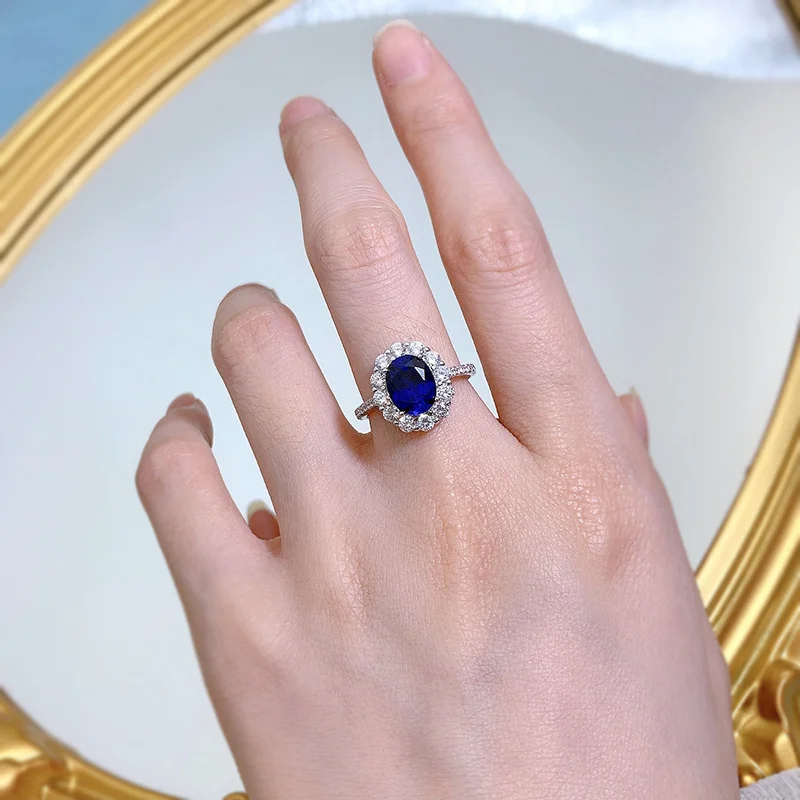 925 Sterling Silver 7*9mm Oval Sapphire Wedding Rings For Women Sparkling High Carbon Diamond Party Fine Jewelry Gift