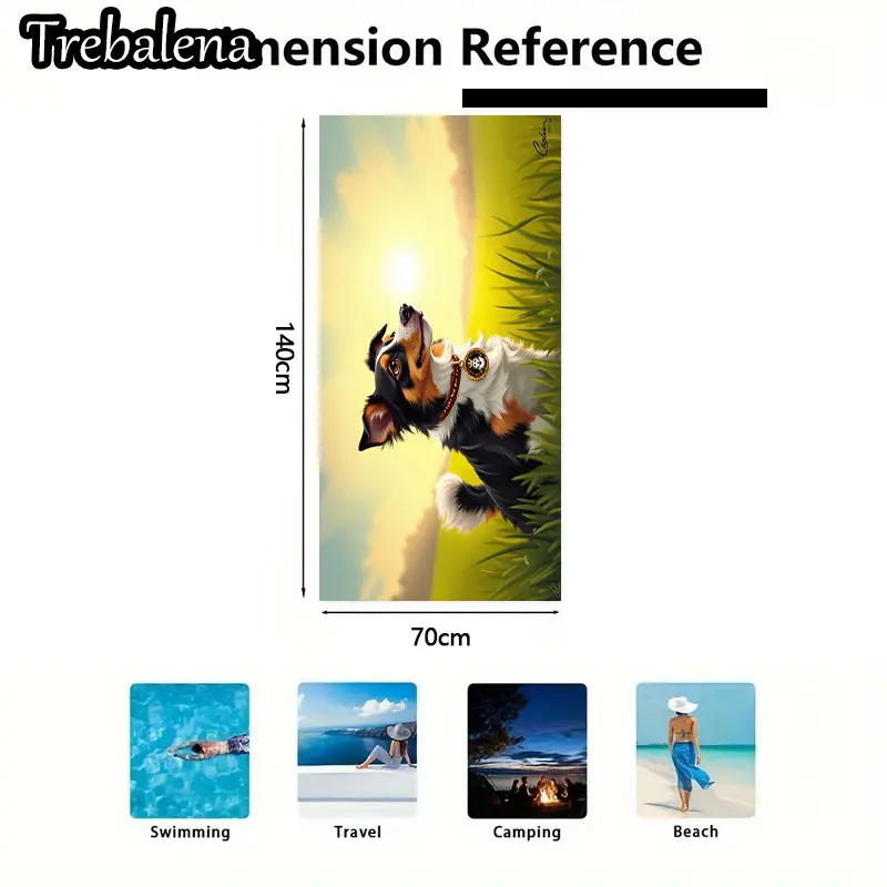 Toalha de praia ultramacia de 30 * 60 polegadas com adorável toalha de praia de pôr do sol para cachorro macia e leve