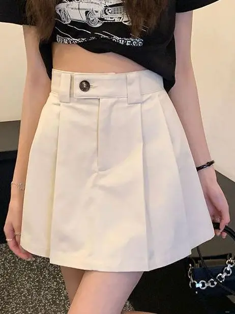 Khaki A-Line Pleated Skirt College Style Women's Fashion Design Sensation Hong Kong Flavor Half-length Skirt Spring New Arrival