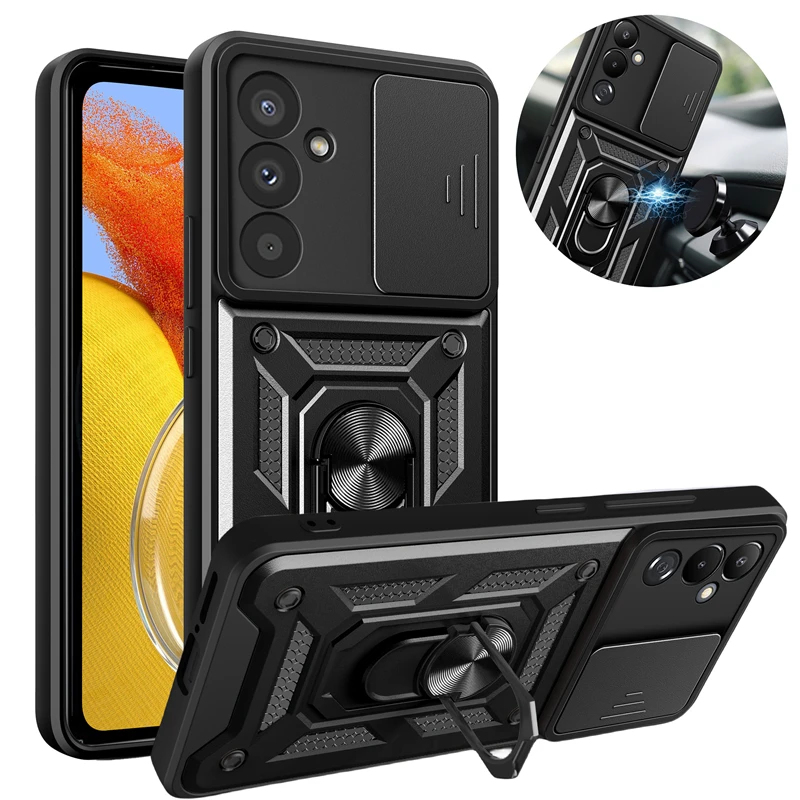 For Samsung Galaxy M14 5G Case Slide Camera Lens Armor Phone Case For Samsung M14 M 14 SM-M146B Magnetic Ring Stand Back Cover