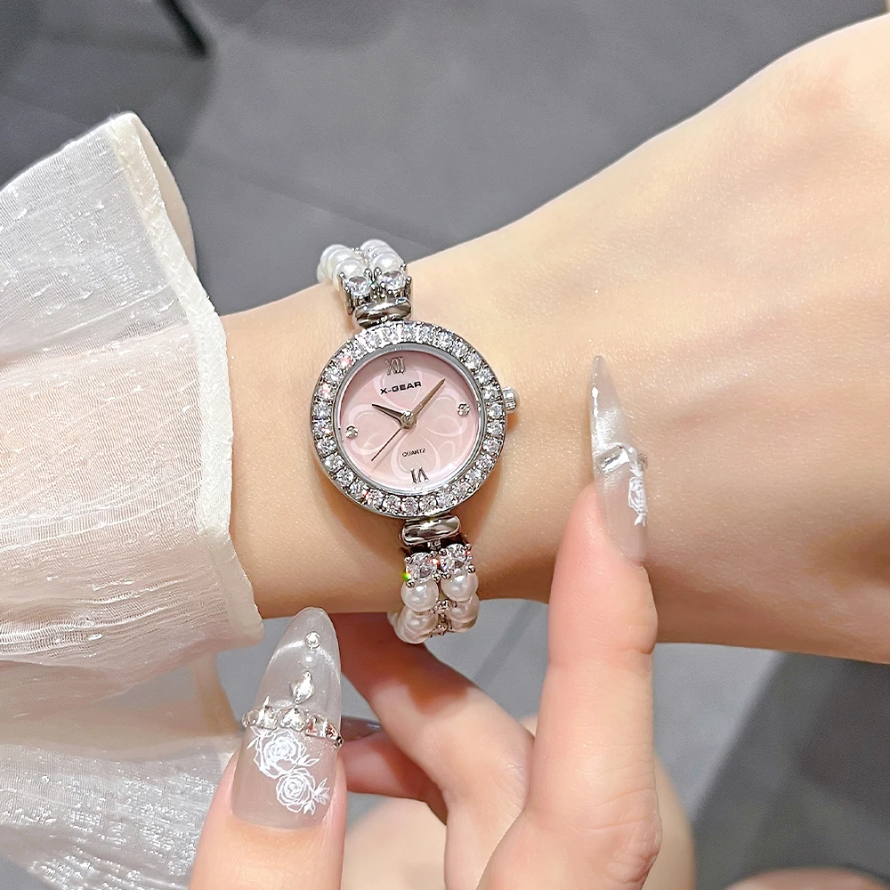 ساعة X-GEAR النسائية الأنيقة باللؤلؤ - ساعة يد كوارتز فاخرة مع سوار من الفولاذ المقاوم للصدأ