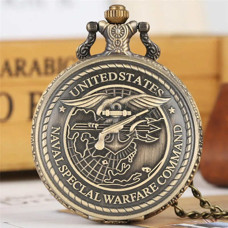 Retro USA Special Warfare Command Design Men Women Quartz Analog Pocket Watch Necklace Chain FOB Watches Timepiece Gifts