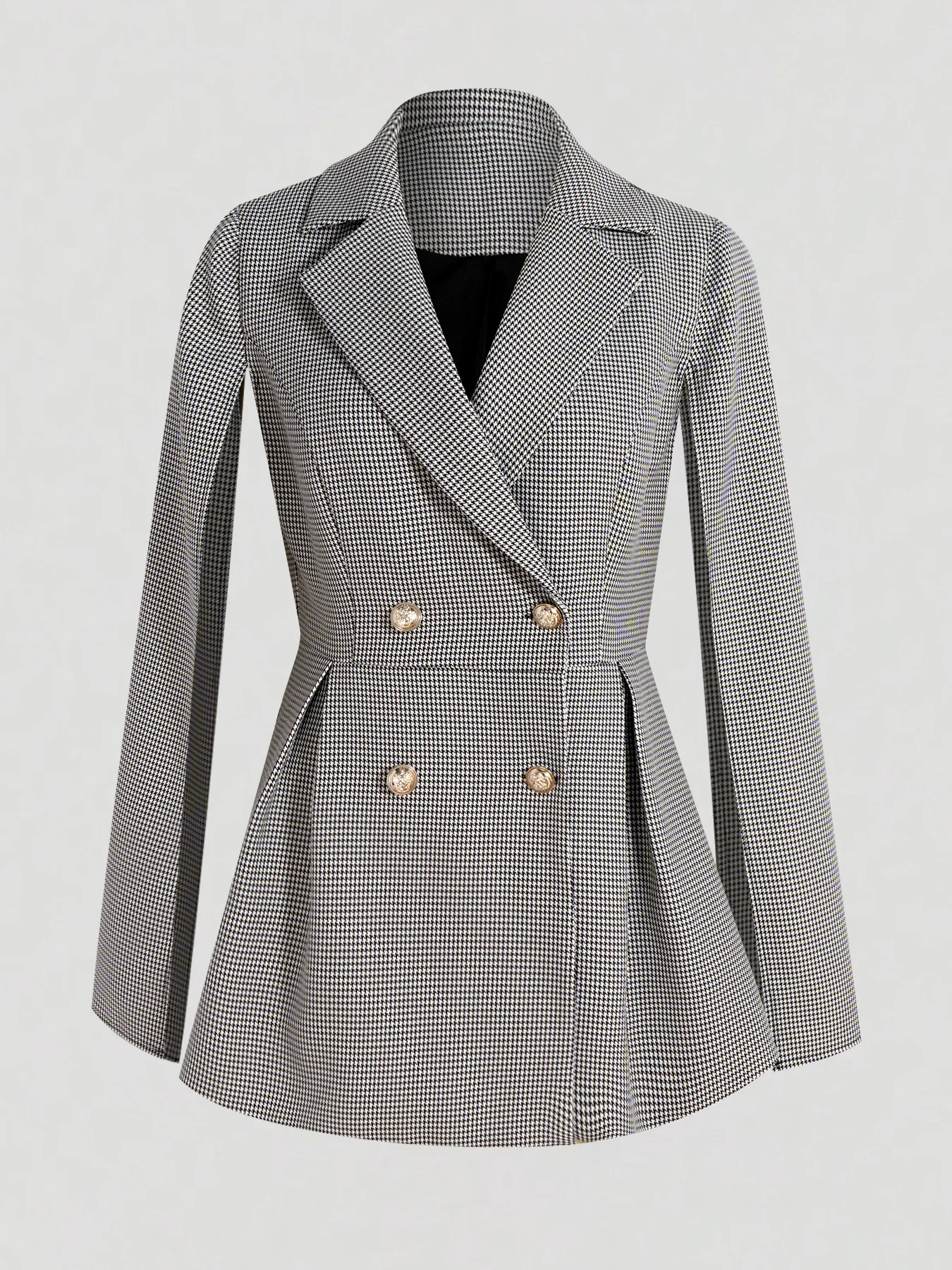 Black White Plaid Tighten waist Medium length Blazer Women's Slim fit Slimming Workplace Temperament Elegant Coat Bell sleeves