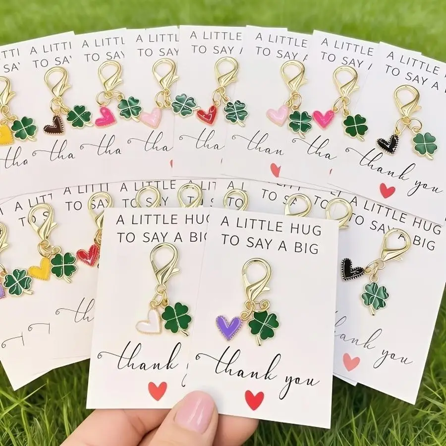 1/5/10/20/50/100pcs Random Color Keychain Set - Golden Teardrop Multicolor Heart Four-Leaf Clover Pendant Decorative Earphone Ac