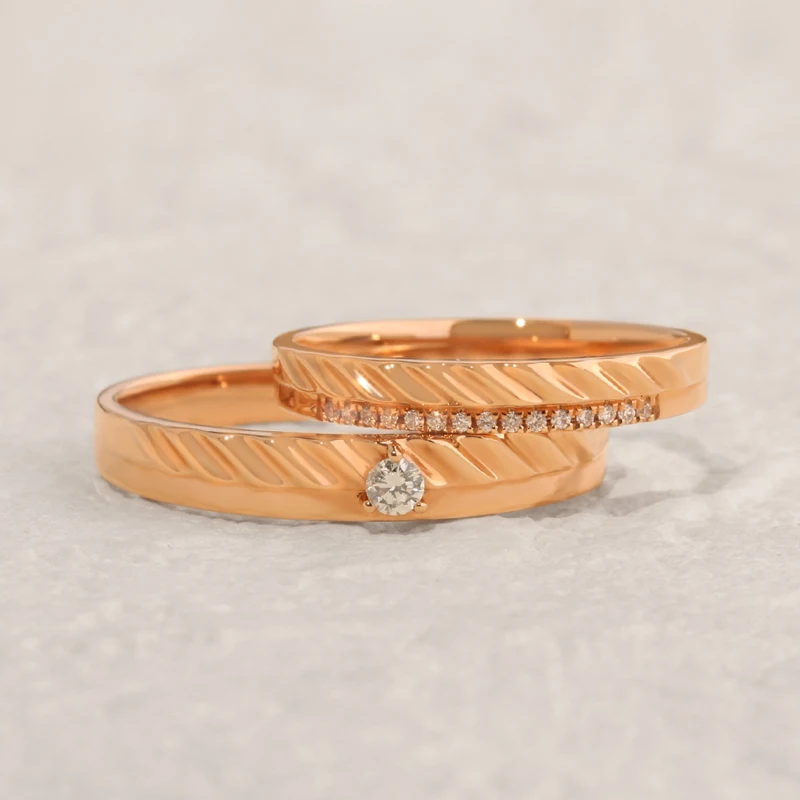 AZS Handcrafted Custom Designer Threaded Rose Gold-Plated Silver Rings with Lab-Grown Diamonds - Valentine, Wedding rings