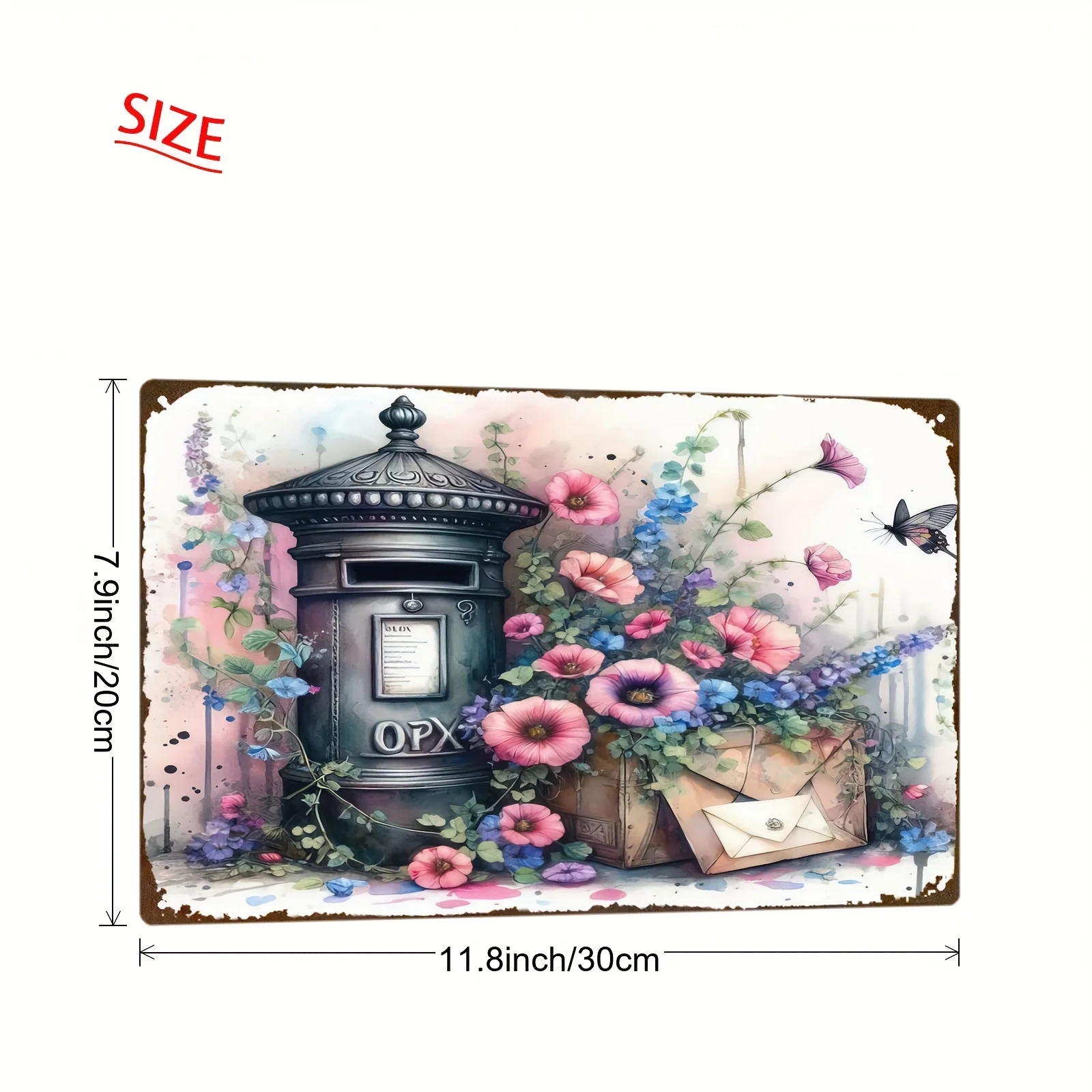 Vintage British Mailbox Metal Wall Decor 2D Floral Iron Sign Indoor Outdoor Home Cafe Garden Art Gift