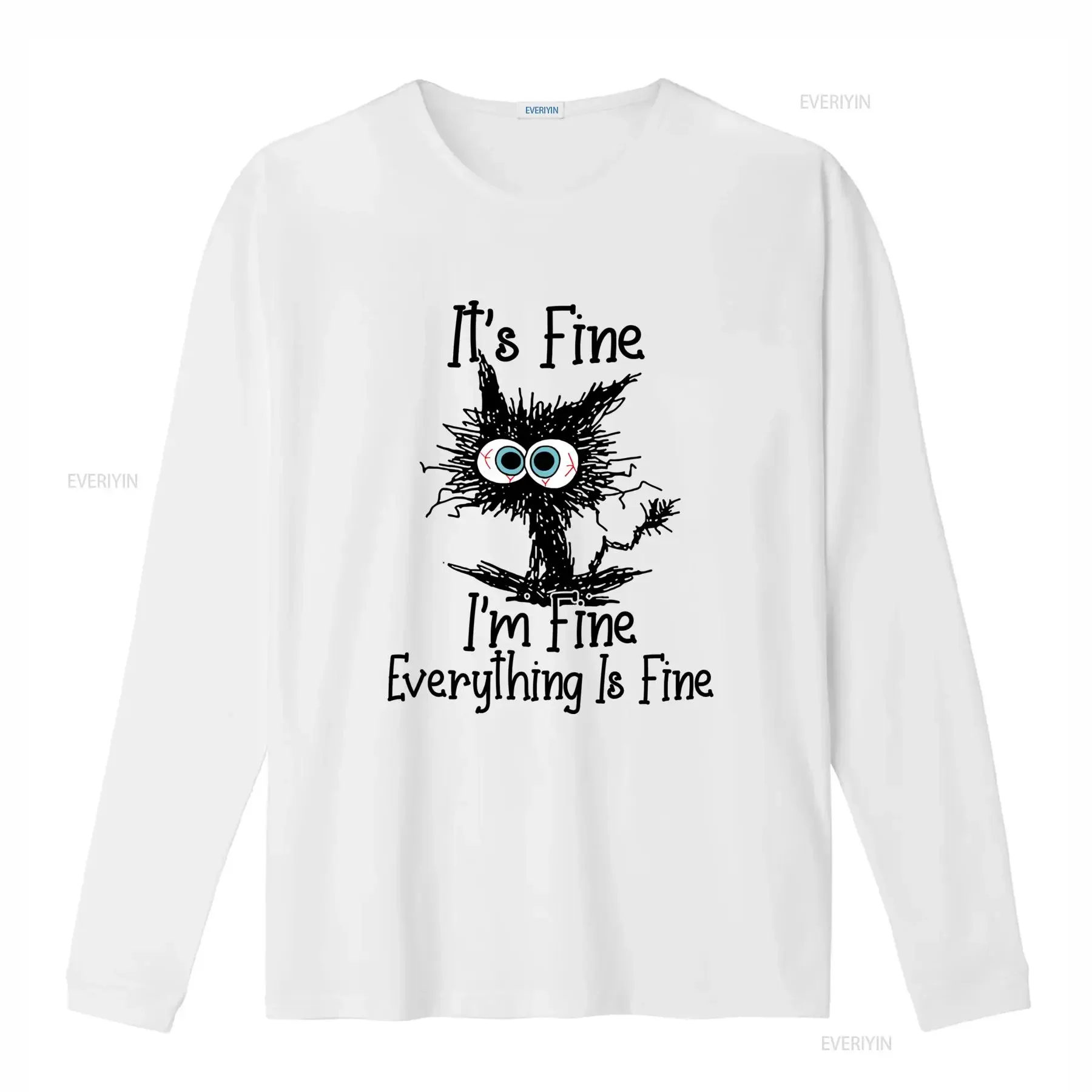 Funny Cat T Shirt It's Fine I'm Everything Is Stressed Adulting with Feline Design vintage Washed streetwear homme Stylish