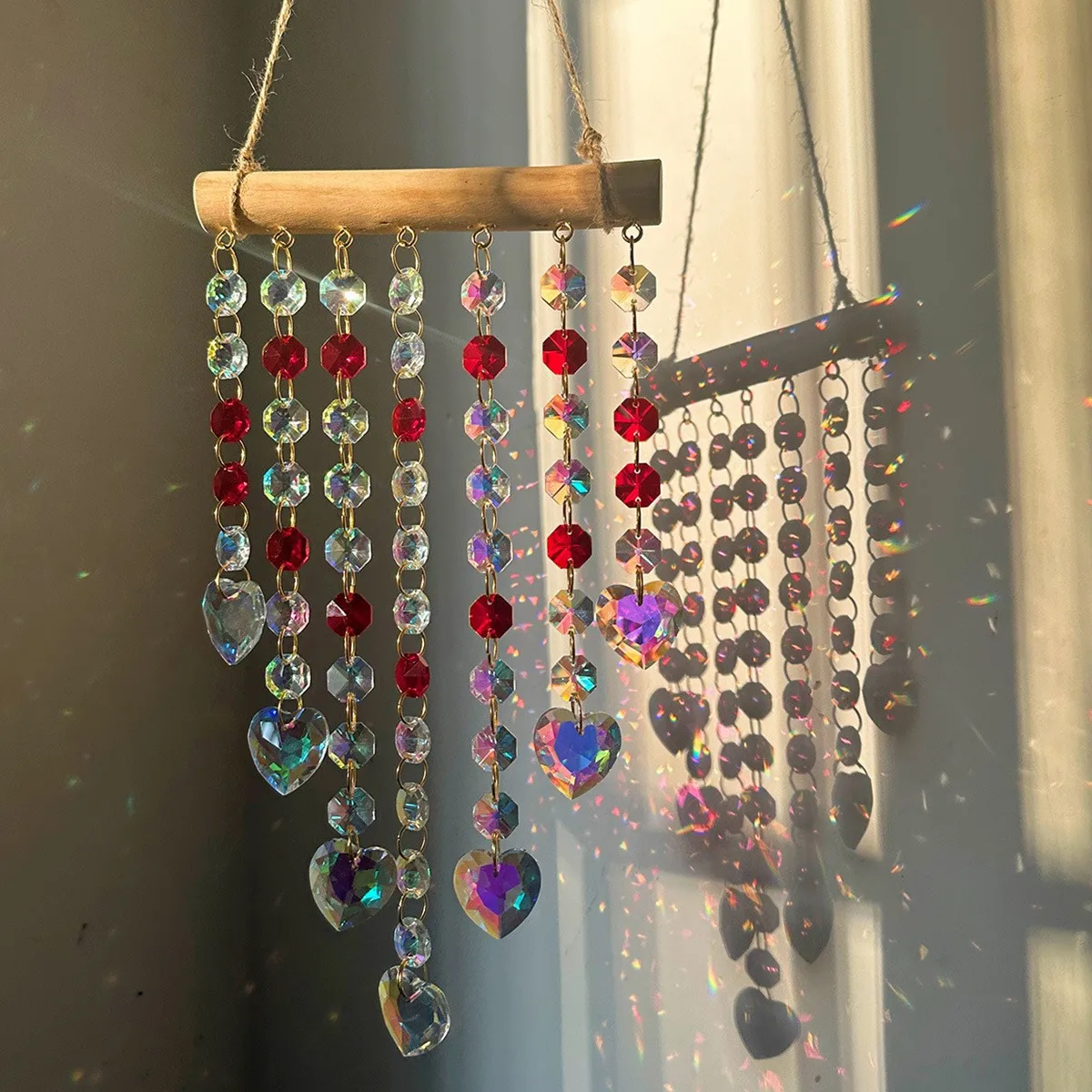 Suncatcher Irregular Wooden Stick Fantasy Crystal Wind Chime Hanging Window Room Illusion Rainbow Hanging Decoration