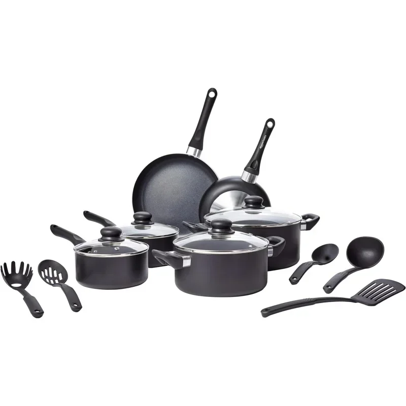 Non-Stick Cookware 15-Piece Set, Pots, Pans and Utensils, Black