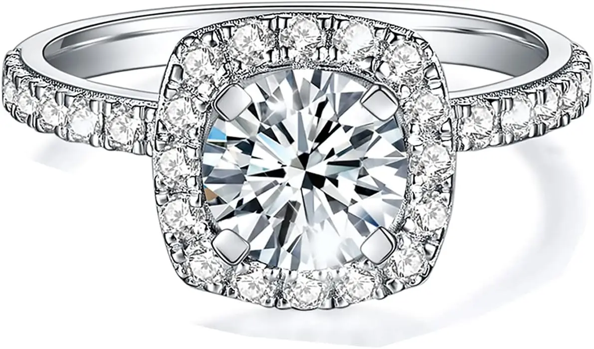 خواتم خطوبة سوليتير للنساء خاتم هالة خواتم وعد لها مطلية بالفضة الاسترليني خواتم من الذهب الأبيض عيار 18 قيراط fo