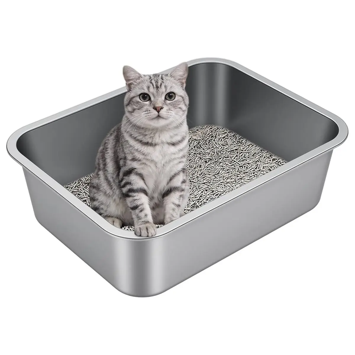 LUCK Stainless Steel Litter Box for Cats, High-Sided, Non-Stick, Easy Clean, Ideal for Multi-Cat Homes