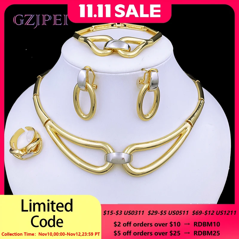 

Arabic Jewelry Set For Women Charm 18k Gold Plated Full Jewelry Black And Gold Color Necklace Set Party Accessories
