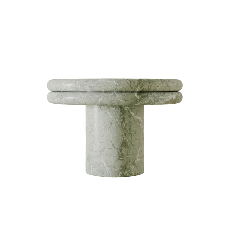 

#Dream Home Artistic Green Marble Side Table Unique Double Stack Round Top Sculptural Cylinder Base Luxury Accent Side Table