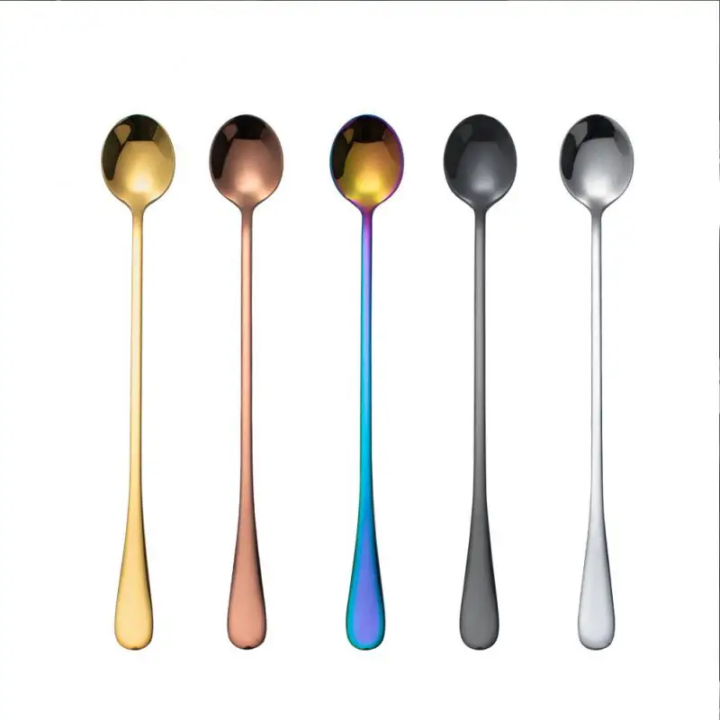 

Black Long Handle Tea Spoons Juice Stirring Cutlery Stainless Steel Coffee Spoon Drinking Flatware Kitchen Drop Shipping