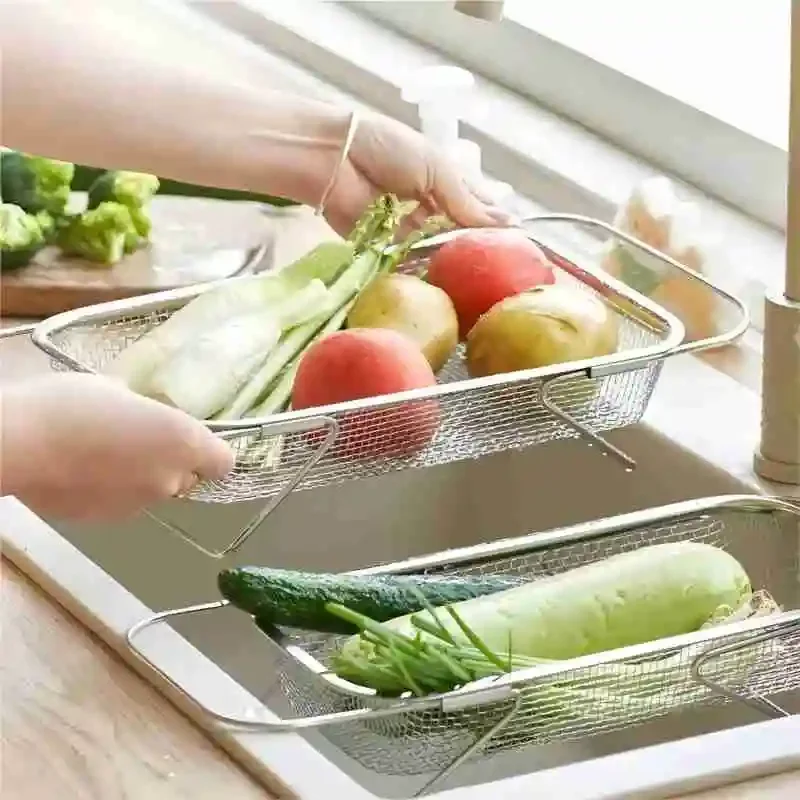 The Sink Dish Drying Rack Adjustable Stainless Steel Dish Drain Rack Sink Plate Bowl Holder Tableware Organizer Fruit Vegetable