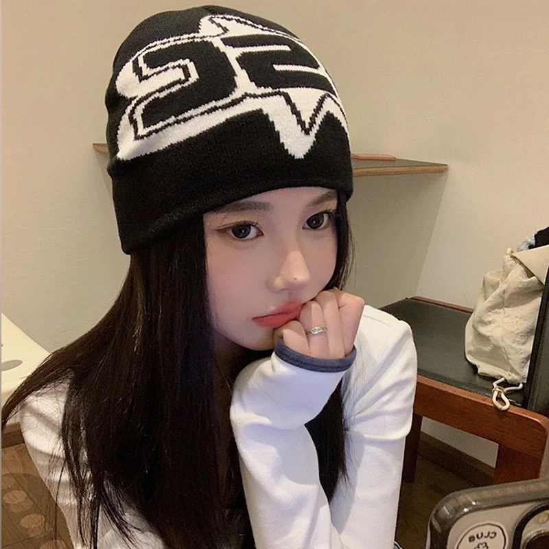 Y2k Men Women Wool Knit Beanie Hat Winter Warm Street Kpop Fashion Hip Hop Bonnet Hats Ins New Design Harajuku Beanies Hats