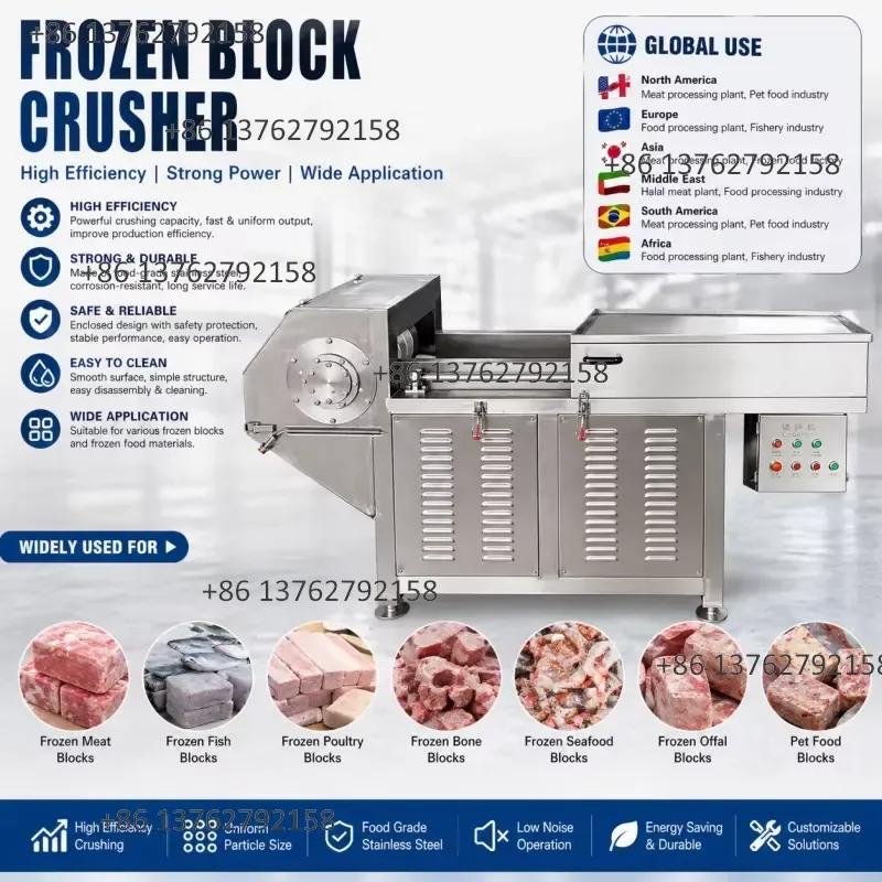 【2026】 Industrial Frozen Meat Block Crusher Machine Stainless Steel for Food Processing Plant Fish Poultry Crushing