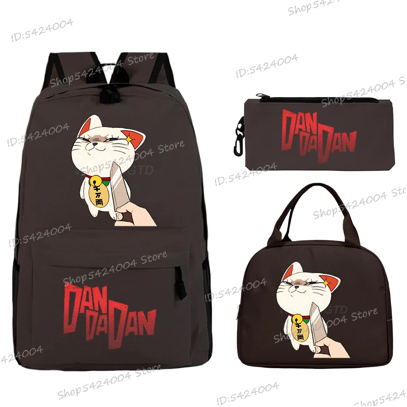 Anime Primary Backpack 3Pcs/set Dan Da Dan Knapsack Cartoon Cat Bagpack Fashion Lunch Bags Pencil Case Women Men College Bag