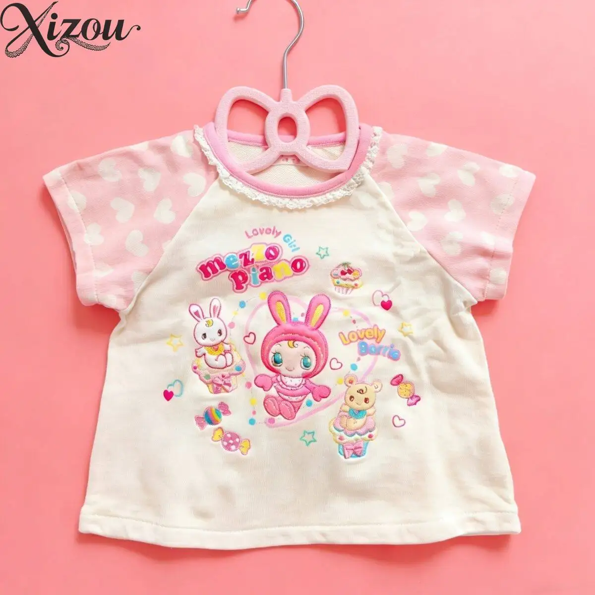 Pink Heart Raglan T-shirt Cartoon Bunny Print Y2K Kawaii Lolita Summer Short Sleeve Top Sweet Cute Rabbit Tee Summer Child 2026