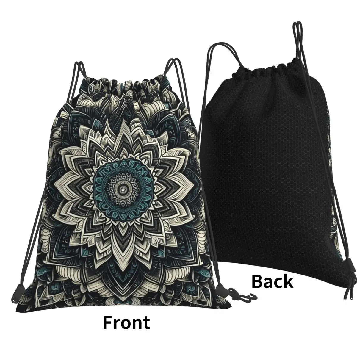 Teal Sacred Geometry Mandala Backpacks Multi-function Drawstring Bundle Pocket Storage Bag Book Bags for Travel Students