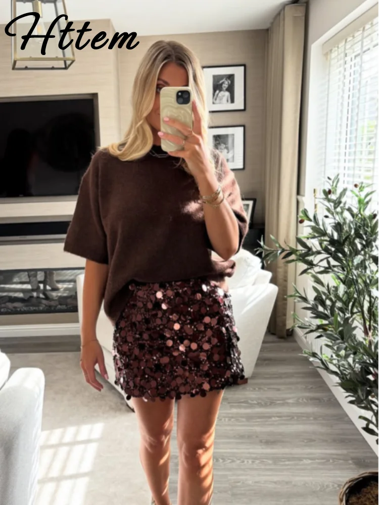 تنورة نسائية صغيرة مثيرة براق موضة عالية الخصر على شكل حرف a تنانير نسائية للنوادي والحفلات 2025 ملابس شتوية للسيدات ملابس جديدة