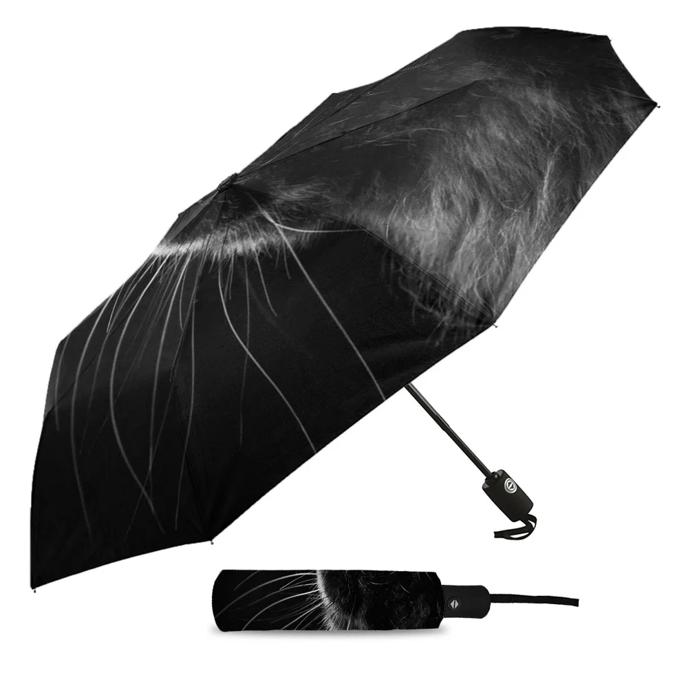 Black Cat Looking Sideways Print Women Men Rain Umbrella Three Folding Girl Durable Portable Automatic Umbrellas Gift Parasol