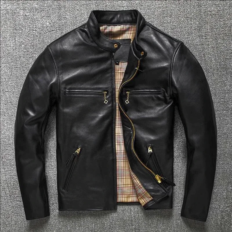 2025 Men's Leather Motorcycle Jacket Spring Genuine Jackets Sheepskin Short Coat for Plus Size Biker Outerwear