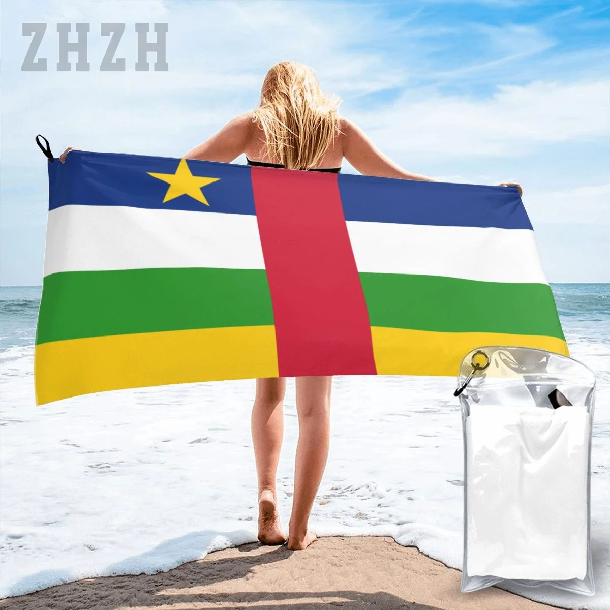 More Design Central African Republic Flag Country Bath Towel Quick dry Microfiber Absorbing Soft Water Breathable Beach Swimming