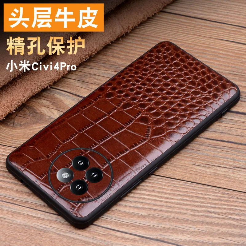 Wobiloo Luxury Genuine Cow Stick Leather Magnetic Cover Mobile Phone Book Case For Xiaomi Civi 4 Civi4 Pro Ultimate Cases Funda