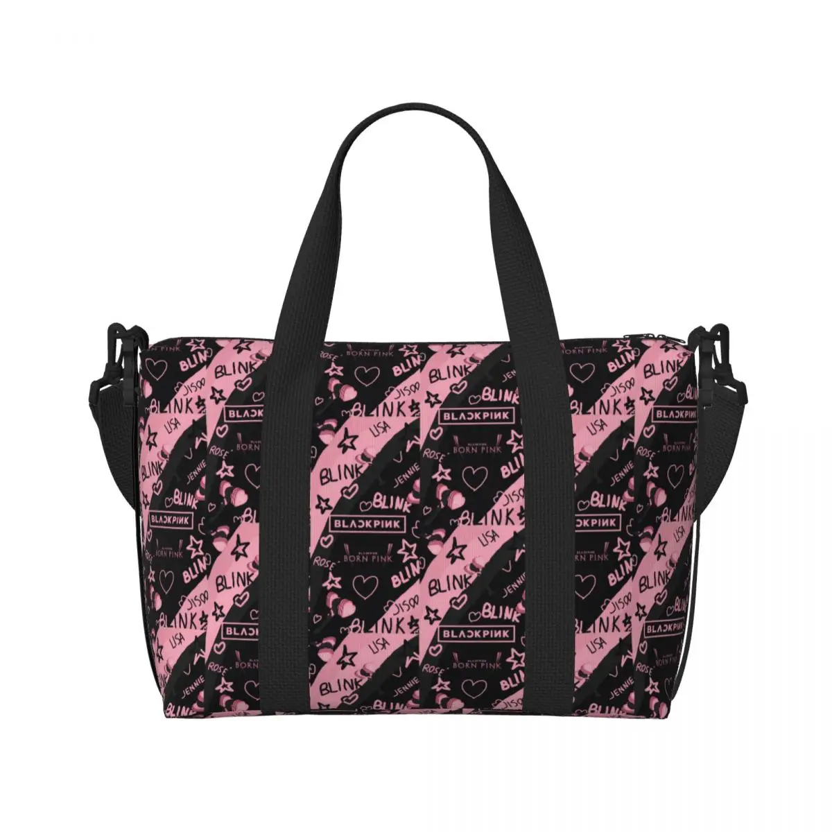 Bolsas de compras personalizadas Kpop Bp Blacks Pinks para comestibles, bolsas de viaje de gran capacidad para gimnasio y playa para mujer