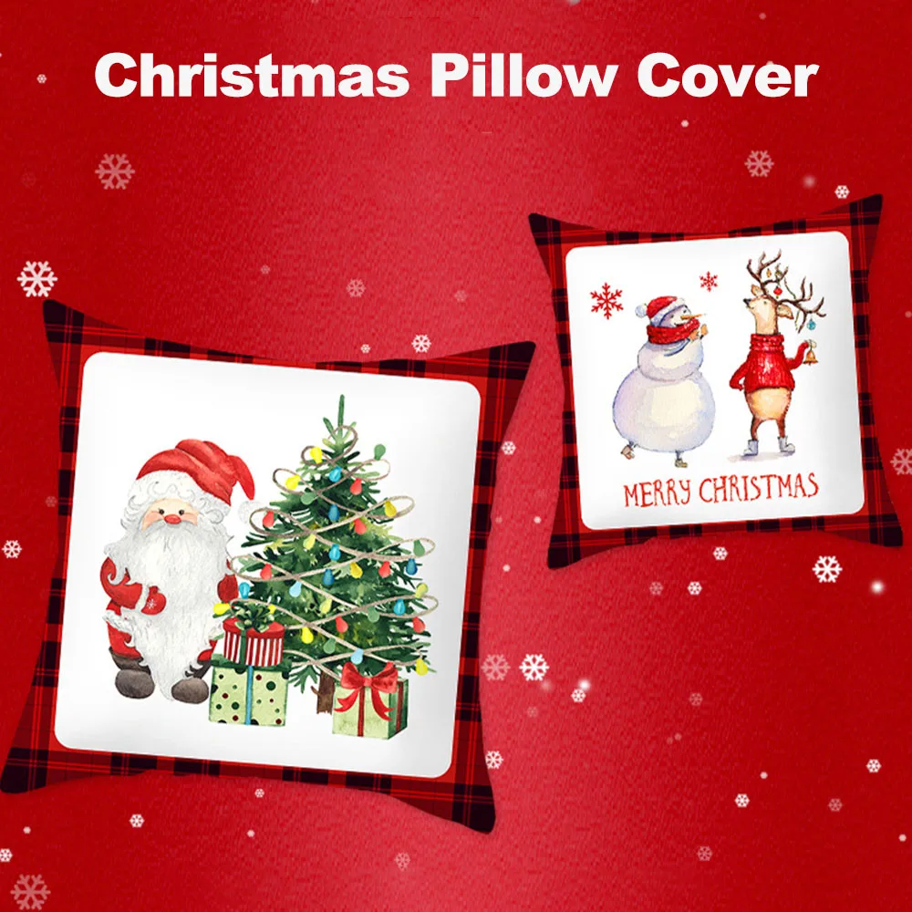 45x45cm Christmas Pillow Case Xmas Santa Tree Truck Photo Linen Cushion Cover For Home Sofa Window Seat Decor Throw Pillowcases