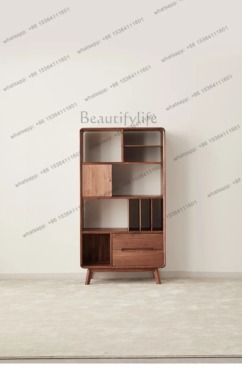 YJ North American black walnut free combination cabinet living room storage cabinet simple all solid wood bookcase