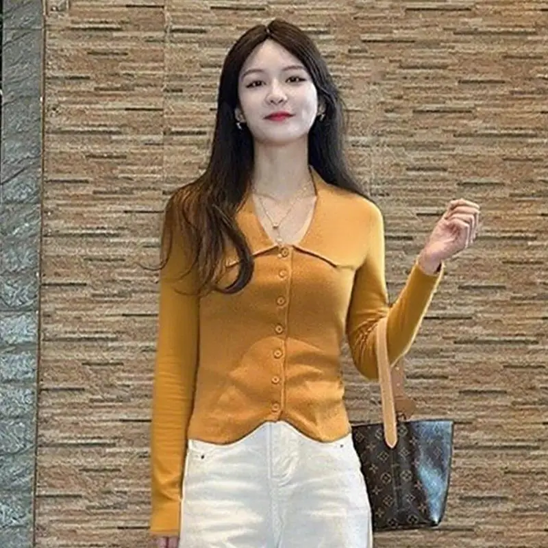 

Женская одежда, весенне-осенняя модная простая пуговица, однотонный вязаный женский кардиган с v-образным вырезом, тонкий тонкий кардиган с длинными рукавами