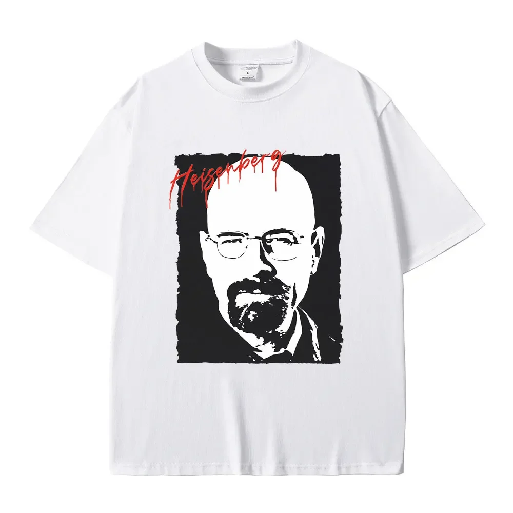 Fashion Casual Vintage Tshirt Male Pure Cotton Tees TV Play Breaking Heisenberg Walter Bad White Graphic Print Tshirt Men funny