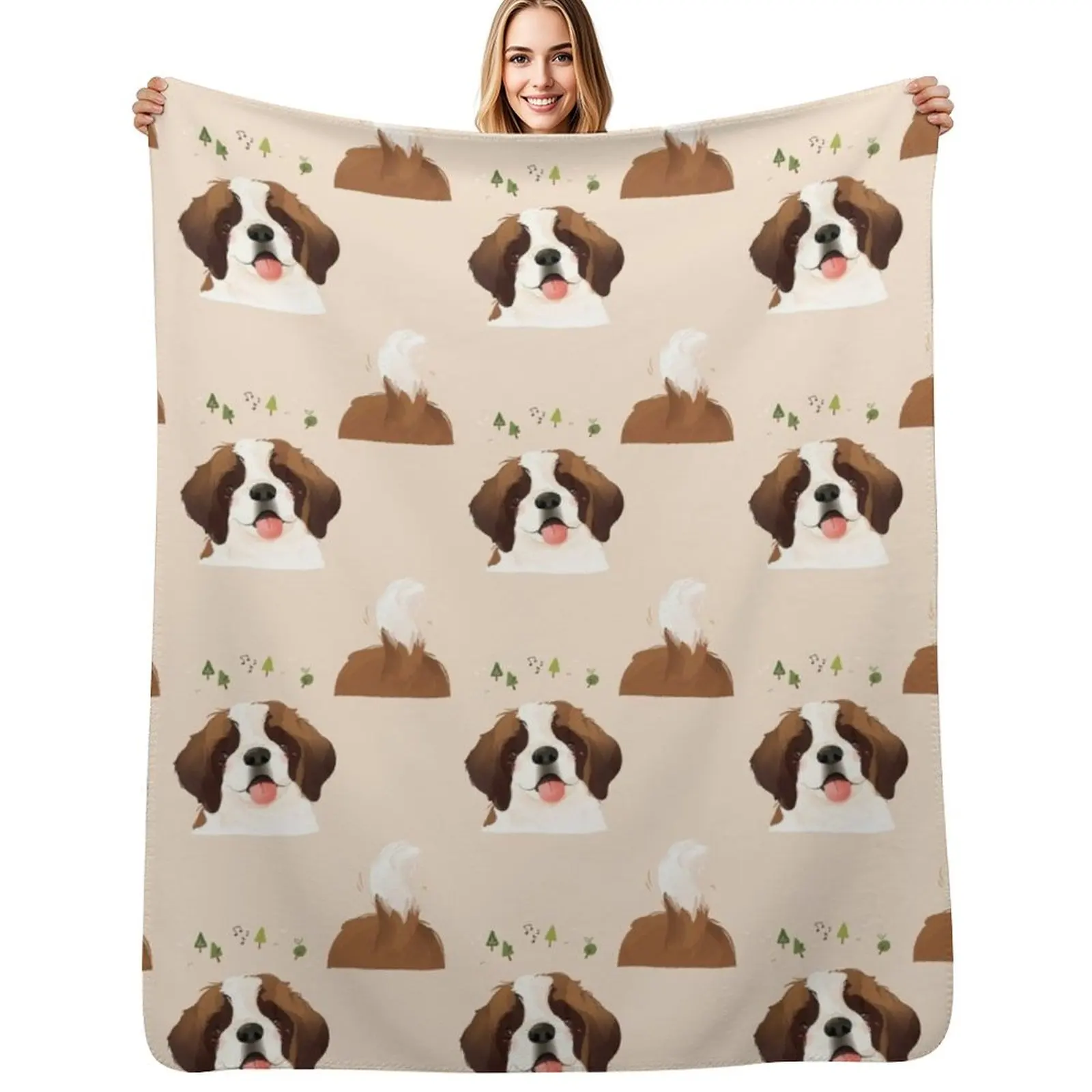 

St. Bernard Pet Dog Illustration Portrait Throw Blanket Summer Beach Decorative Throw Sofa Quilt Blankets